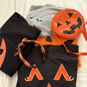 Halloween Bundle 2 long sleeve, 2 short sleeve, pumpkin purse & headband